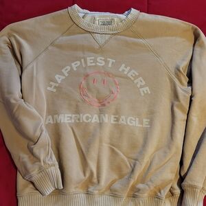 American Eagle Outfitters 'Happiest Here' Beige Crewneck Sweater